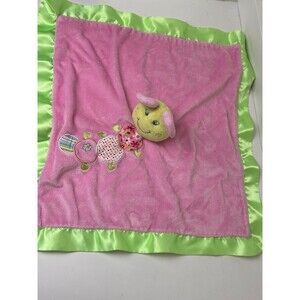 Mary Meyer Baby Caterpillar Pink Plush Green Satin Girl Security Blanket Lovey